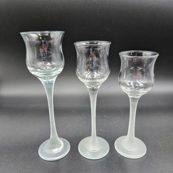 PartyLite Iced Crystal Trio Set Frosted Stem Glass Votive Tealight Candle Holder - Picture 1 of 11